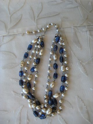 Vintage STAR Brand Costume Jewelry 4 Strand Blue Tiger Striped Gems Necklace 4