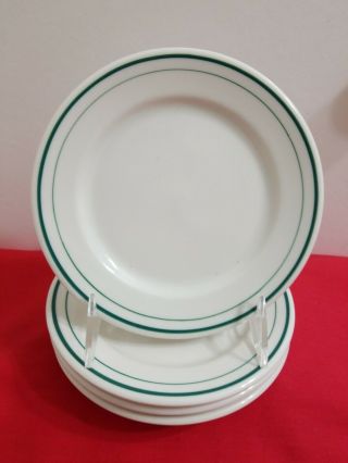 Vtg Syracuse China White Bread Plate 6 3/8 " Dia Green Stripe Band 11 - Ee Set Of 4
