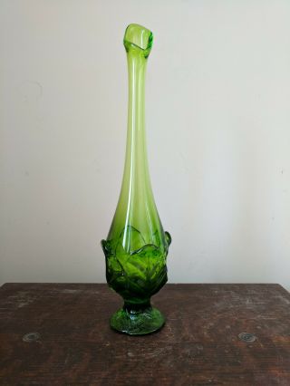 Large Vintage Footed Stretch Swung Vase Viking Art Glass Green 15.  5 " Tall