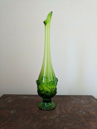 Large Vintage Footed Stretch Swung Vase Viking Art Glass Green 15.  5 