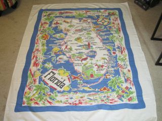 Vintage Florida Cotton Print Tablecloth