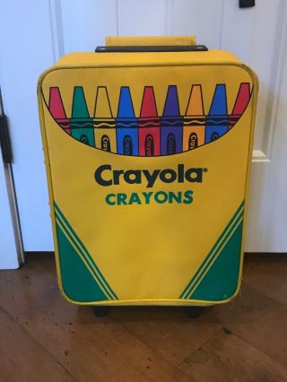 Vintage Crayola Crayon Kids Travel Carry On Rolling Suitcase Yellow 18in X 12in