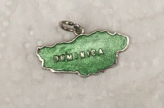 Vintage Dominica Map.  Caribbean.  Silver Enamel Shield Travel Charm.