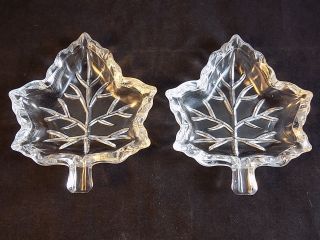 Glass Maple Leaf Candy Dish Set Of 2 Small Crystal Clear Glass Trays 4 " X 4.  25 "
