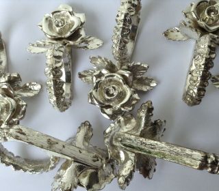 8 Vintage Princess House Napkin Rings Silver Tone Metal Rose Place Card Holders 3