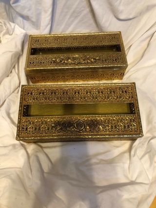 2 Vintage Metal Brass Tissue Box Cover,  Standard Size,  Felt Bottom,  Quality