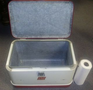 Vintage Large Hawthorne Aluminum Cooler Ice Chest Red And White Bottle Opener