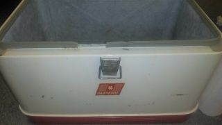 Vintage Large Hawthorne Aluminum Cooler Ice Chest Red and White Bottle Opener 2