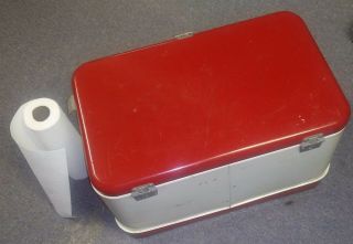 Vintage Large Hawthorne Aluminum Cooler Ice Chest Red and White Bottle Opener 5