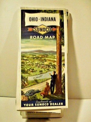 1951 Ohio/indiana Sunoco Oil Road Map Vintage Htf Unique No Interstates 9/30