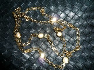 Christian Dior Necklace Pearl Gold Small Curb Link Chain Germany Signed Vintage