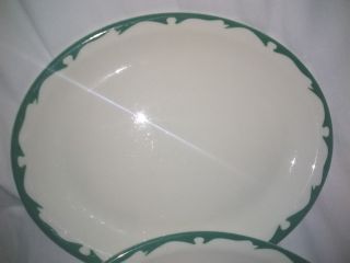 2 Vtg Buffalo China Restaurant Ware Green Scallop Trim Oval Platter