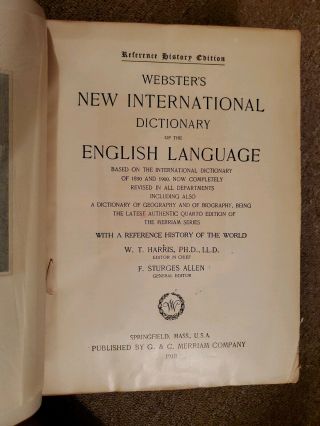 Vintage 1918 Webster ' s International Dictionary of the English Language 3