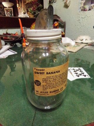 Vintage Burpee Peppers Sweet Banana Seed Jar & Pour Spout Lid Country Store