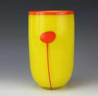Vintage Signed Rosenthal Studio Line Yellow & Orange Art Glass Vase Mcm Nr Bmg