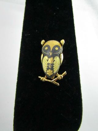 Vintage Signed Spain Owl Gold Tone Pin Brooch 1 3/8 " X 5/8 "