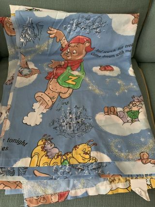 Vintage Teddy Ruxpin Bedtime Theme Flat Twin Bed Sheet Fabric 1980s