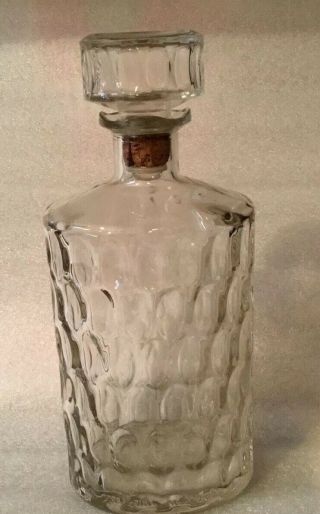 Vintage 9.  5” Tall Glass Liquor Decanter Bottle D - 126 With Cork & Glass Topper