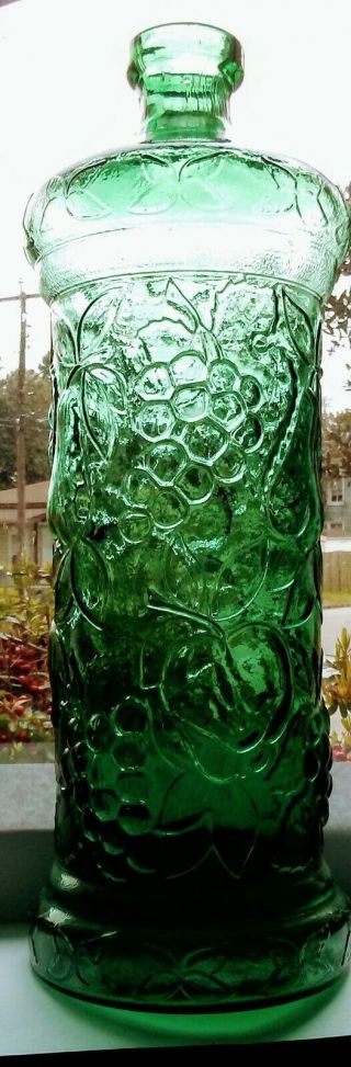 Large Vintage Green Glass Jug Jar Made In Italy Fruit Embossed 15 "