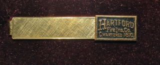Vintage Anson Gold Tone Tie Bar Hartford Fire Insurance Co Advertising