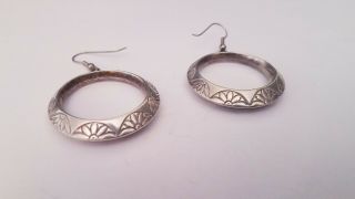 Pretty Pair Vintage Native American Sterling Silver Hoop Earrings Tribal Design