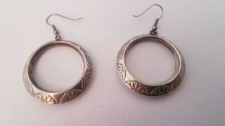 Pretty Pair Vintage Native American Sterling Silver Hoop Earrings Tribal Design 2