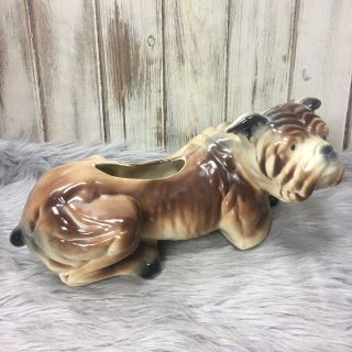 Vintage Bull Dog Ceramic Planter American Bisque Pottery Dog Figurine 15 " Long