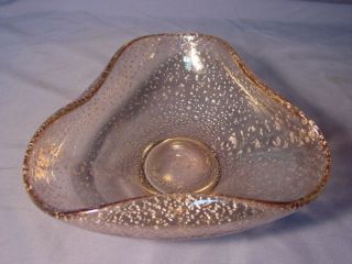 Vintage Mid Century Modern Art Glass Bowl Pink & Silver