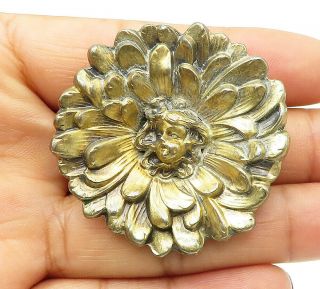 925 Sterling Silver - Vintage Gold Tone Sculpted Flower Brooch Pin - Bp3566