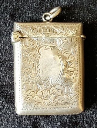 Sterling Hallmarked Silver Vintage Art Deco Antique Vesta Case / Match Safe Box