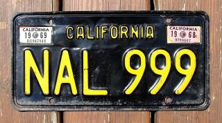 1968 1969 Vintage California Black License Plate (3,  Plates) Nal 999