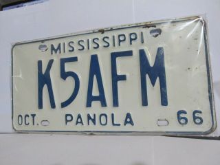 Old Antique Vintage Mississippi License Plate Car Tag Ham Radio 1966 Panola