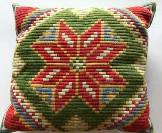Swedish Vintage 1940s Hand Embroidered Wool Cushion,  Stylised Star