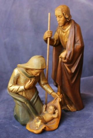 Vintage West Germany Carved Nativity Holy Family Figurines Mary Joseph