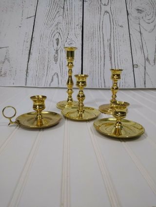 Set Of 5 Vintage Baldwin Solid Brass Candle Stick Holders Chamber Handle