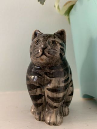 Vintage Quail Pottery Hand Painted Cat Figurine “bryon” Grey Black Stripes