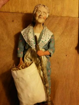 Vintage French Santons De Provence.  Country Woman With Straw And Jug.  Signed