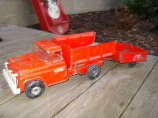 Vintage Buddy L Toy Dump Truck And Tee Pee Camper Trailer Red Pressed Steel