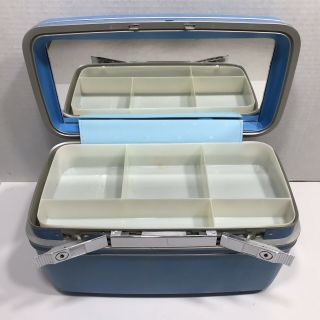 Vintage Samsonite Silhouette Light Blue Train Cosmetic Hard Shell Case W / Tray