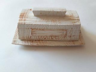 Ceramic Butter Dish 2 - Piece Cover And Plate Combo Rustic Vintage White And Brown
