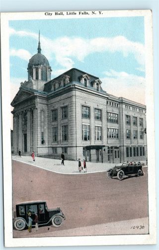 City Hall Street View Little Falls Ny York Vintage Postcard C51
