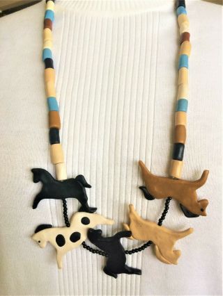 Vintage Heavy Plastic Or Bakelite Necklace With Beads And Horses 20 Inches
