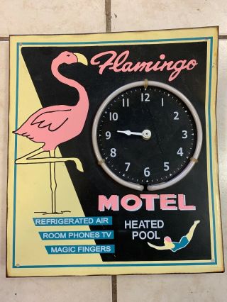 Flamingo Motel Vintage Metal Clock Motel Retro Tin Sign Pre Owned