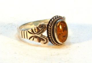 Vintage Thailand Sterling Silver & Amber Ring (size 7)