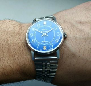 Vintage Watch Pobeda Blue Mens Soviet Mechanical Ussr Russian