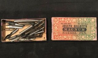 Old Vintage Antique Box Of Joseph Gillott’s And Others Barrel Pens,  Nibs 0418