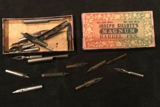 Old Vintage Antique Box of Joseph Gillott’s and Others Barrel Pens,  Nibs 0418 3
