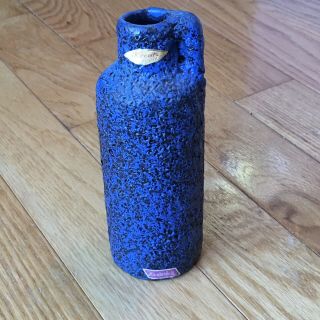 Vintage Kreutz Keramik W Germany Blue Black Lava Vase Textured Mid Century Jug