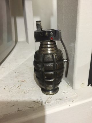 Vtg.  Hand Grenade Figural Cigarette Table Lighter Vintage Combat P.  G.  L.  Novelty
