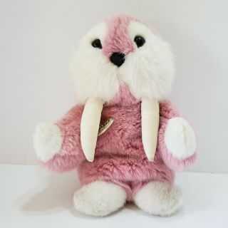 Gund Plush Walrus Pink Mooky With White Tusks 11 " Stuffed Animal Vintage 1986